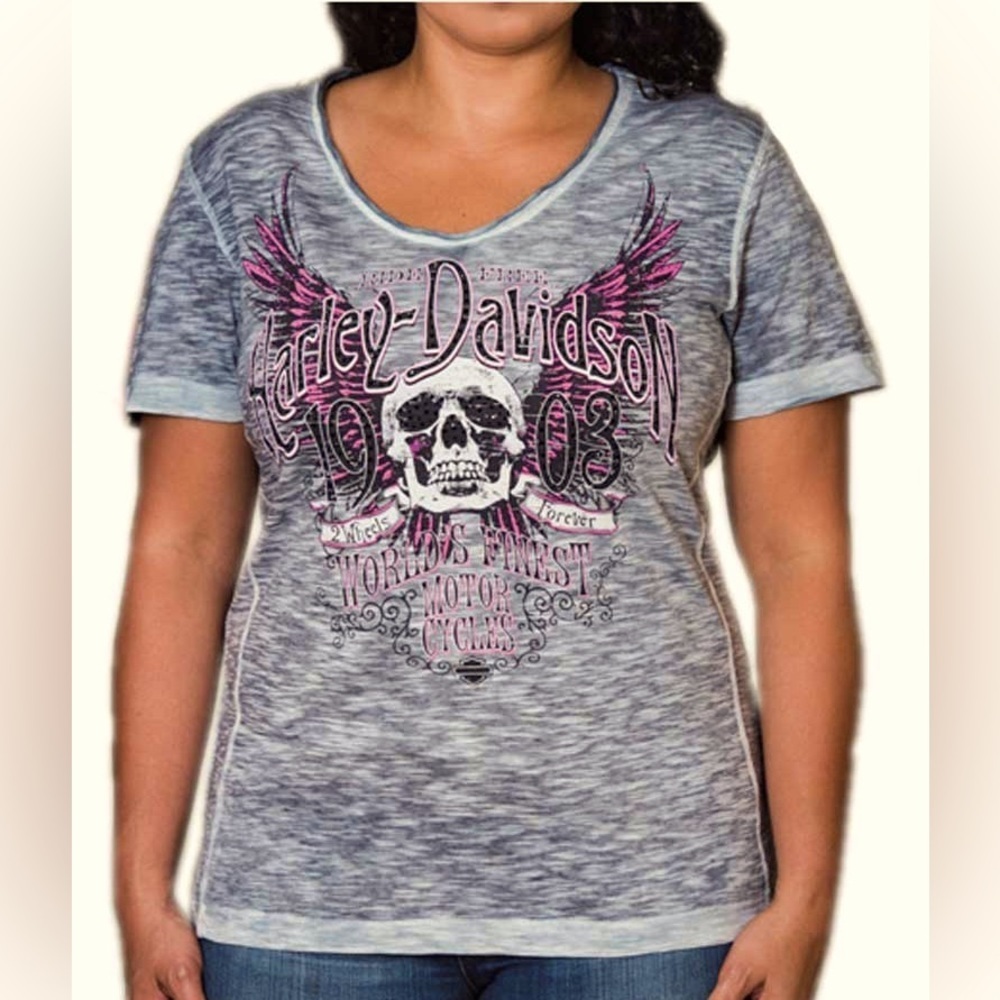 Harley-Davidson® Women's Trance Premium Embellished Burnout Scoop Neck T-Shirt‎